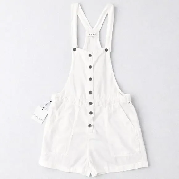 Bella Dahl White Button Front Stevie Overall Romper Women’s XS Linen Blend NWT - Picture 2 of 6